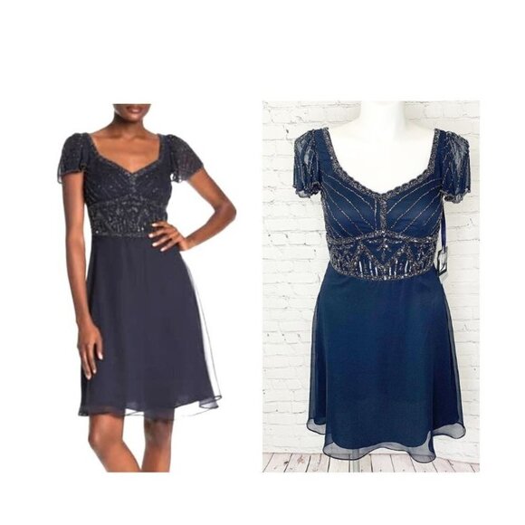 Marina Dresses & Skirts - NWT MARINA NAVY BLUE BEAD & SEQUIN DRESS FROM NORDSTROM - 8